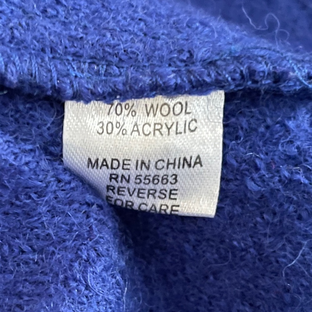 For Cynthia Blue Long Cardigan Jacket Size Large Asian Style Boiled Wool Artsy - Picture 8 of 9